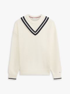 Double Layered Crew Neck Relaxed Cricket Jumper — Beige 5