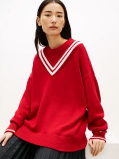 Double Layered Crew Neck Relaxed Cricket Jumper — Red 2