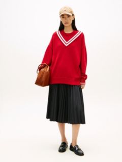 Double Layered Crew Neck Relaxed Cricket Jumper — Red 3