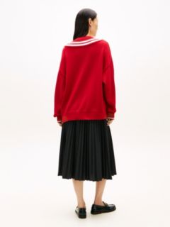 Double Layered Crew Neck Relaxed Cricket Jumper — Red 4