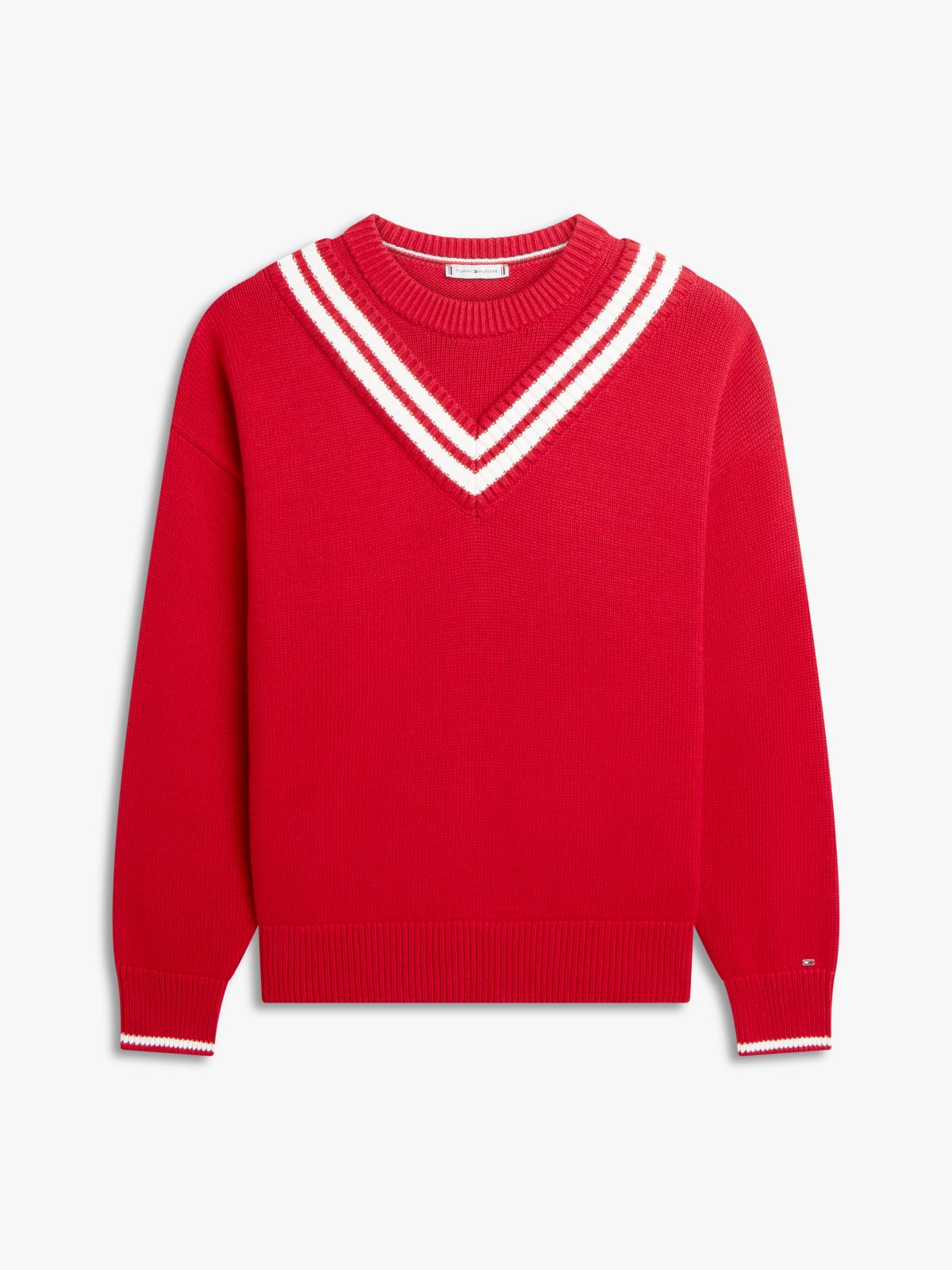Double Layered Crew Neck Relaxed Cricket Jumper — Red