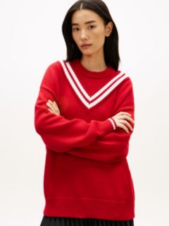 Double Layered Crew Neck Relaxed Cricket Jumper — Red 1