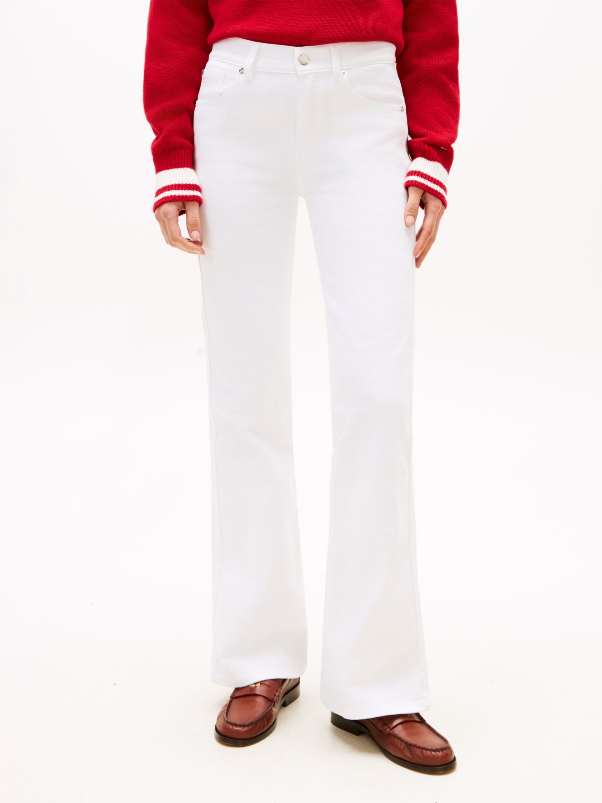 Mid Rise Flared White Jeans — White