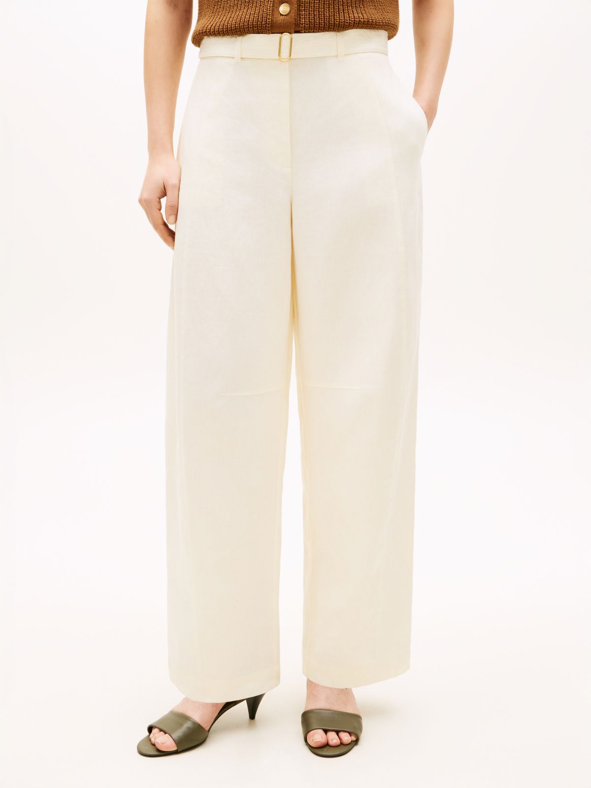 Utility Barrel Leg Pure Linen Trousers — Beige