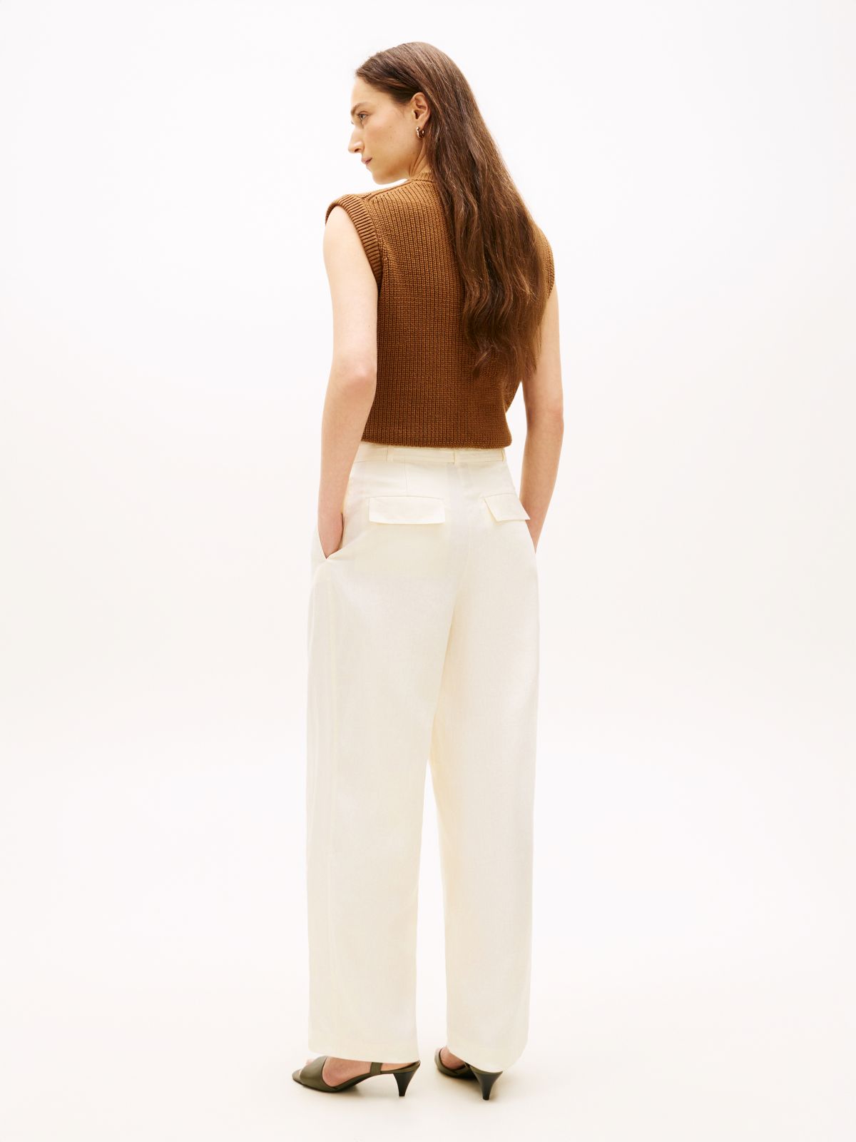 Utility Barrel Leg Pure Linen Trousers — Beige