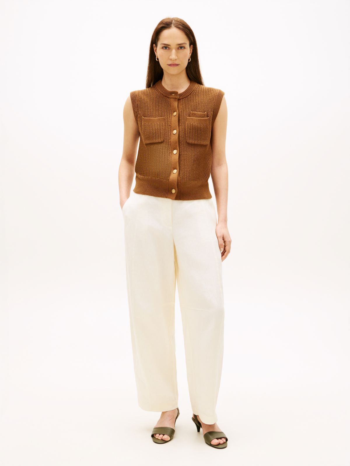 Utility Barrel Leg Pure Linen Trousers — Beige