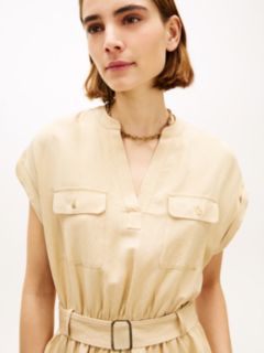 Belted Relaxed Mini Shirt Dress — Beige 2