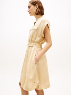 Belted Relaxed Mini Shirt Dress — Beige 3