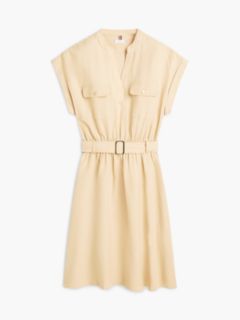 Belted Relaxed Mini Shirt Dress — Beige 5