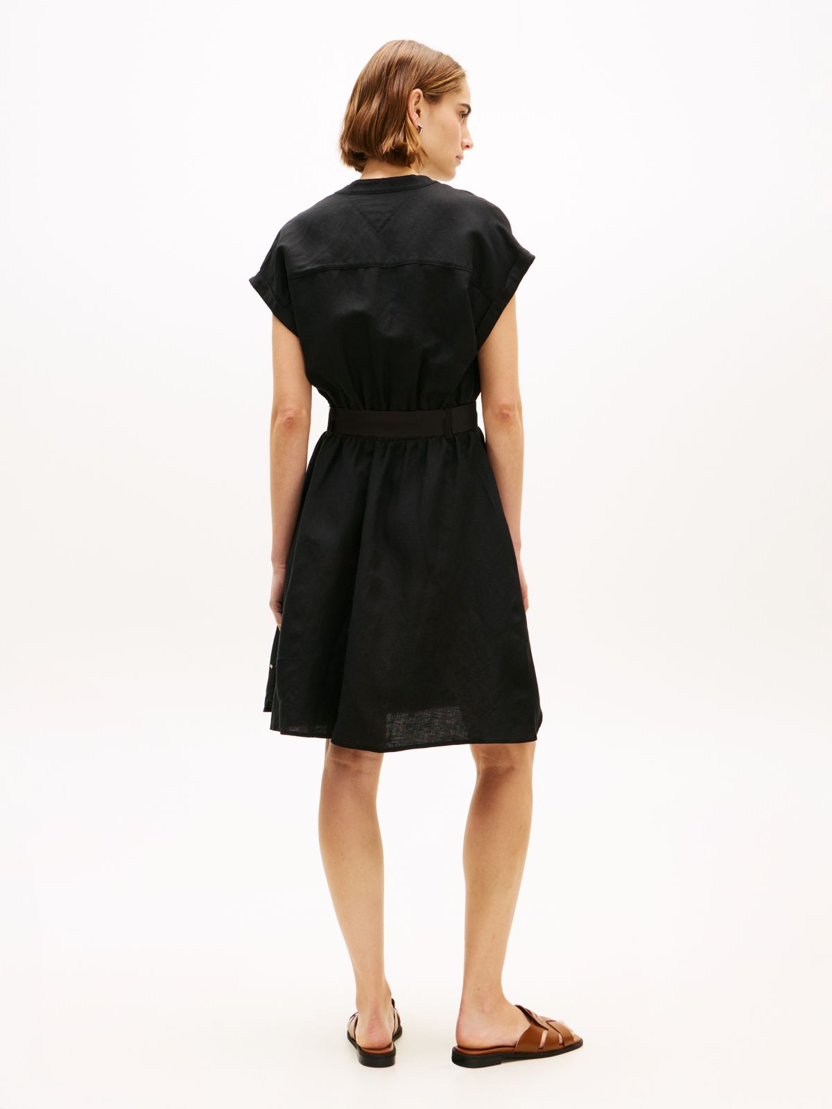 Belted Relaxed Mini Shirt Dress — Black