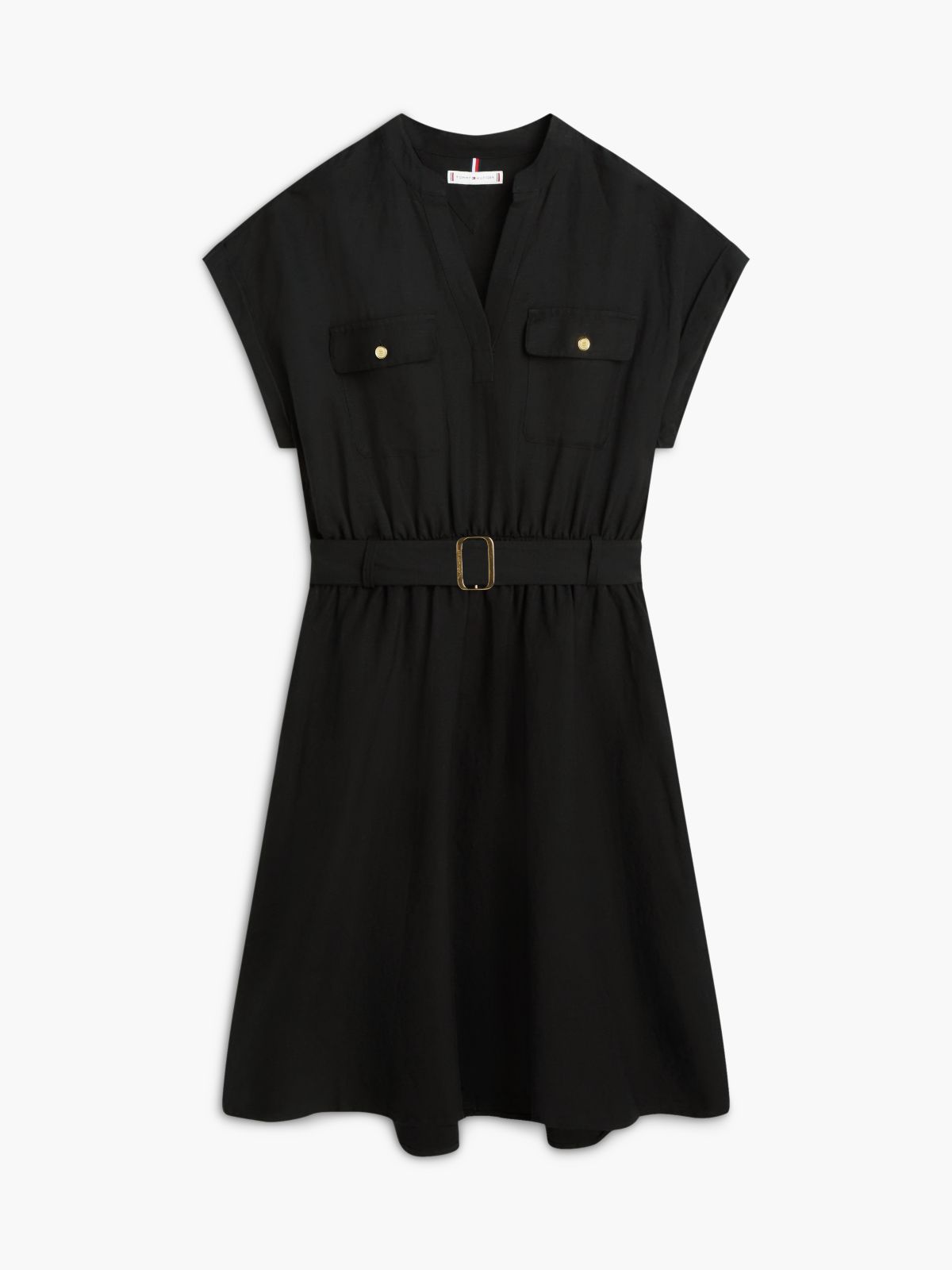 Belted Relaxed Mini Shirt Dress — Black