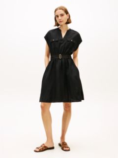 Belted Relaxed Mini Shirt Dress — Black 1