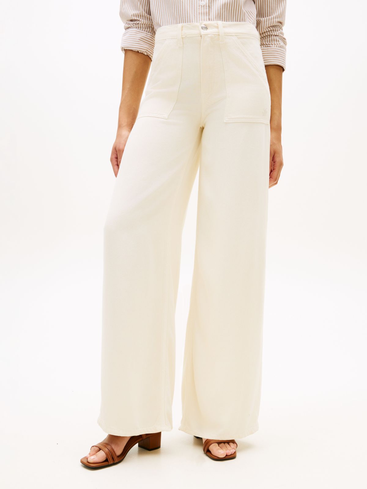 70s High Rise Wide Leg Jeans — Beige