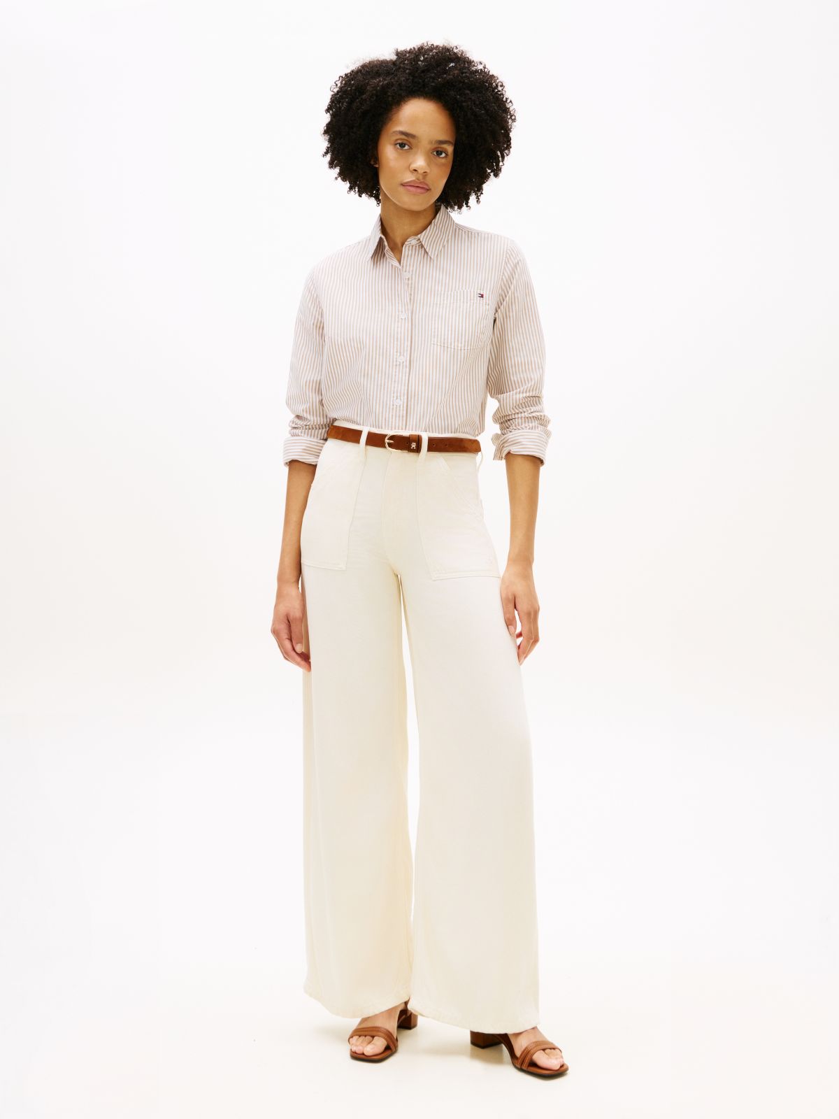 70s High Rise Wide Leg Jeans — Beige