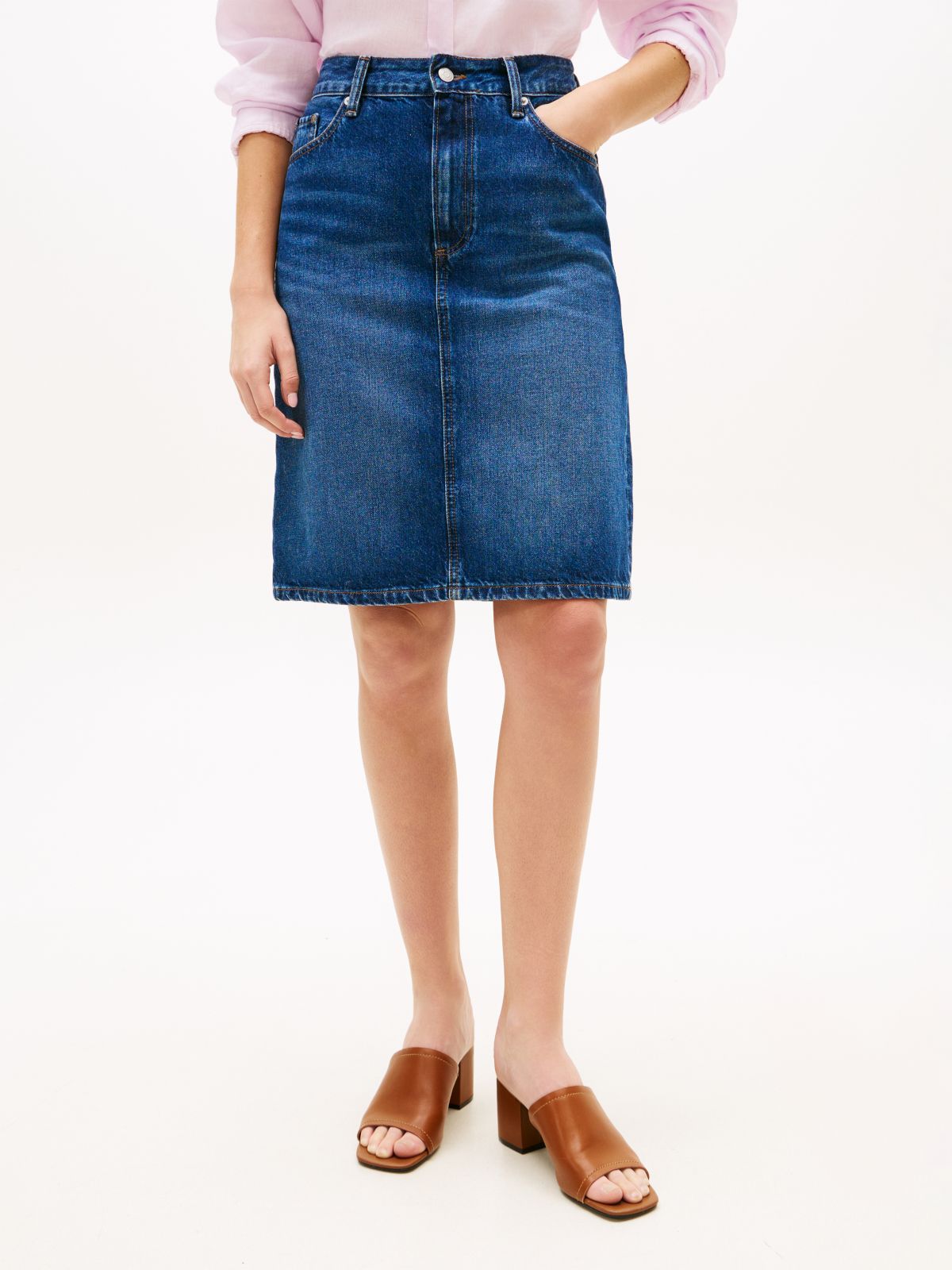 Mid Rise Straight Denim Pencil Skirt — Blue