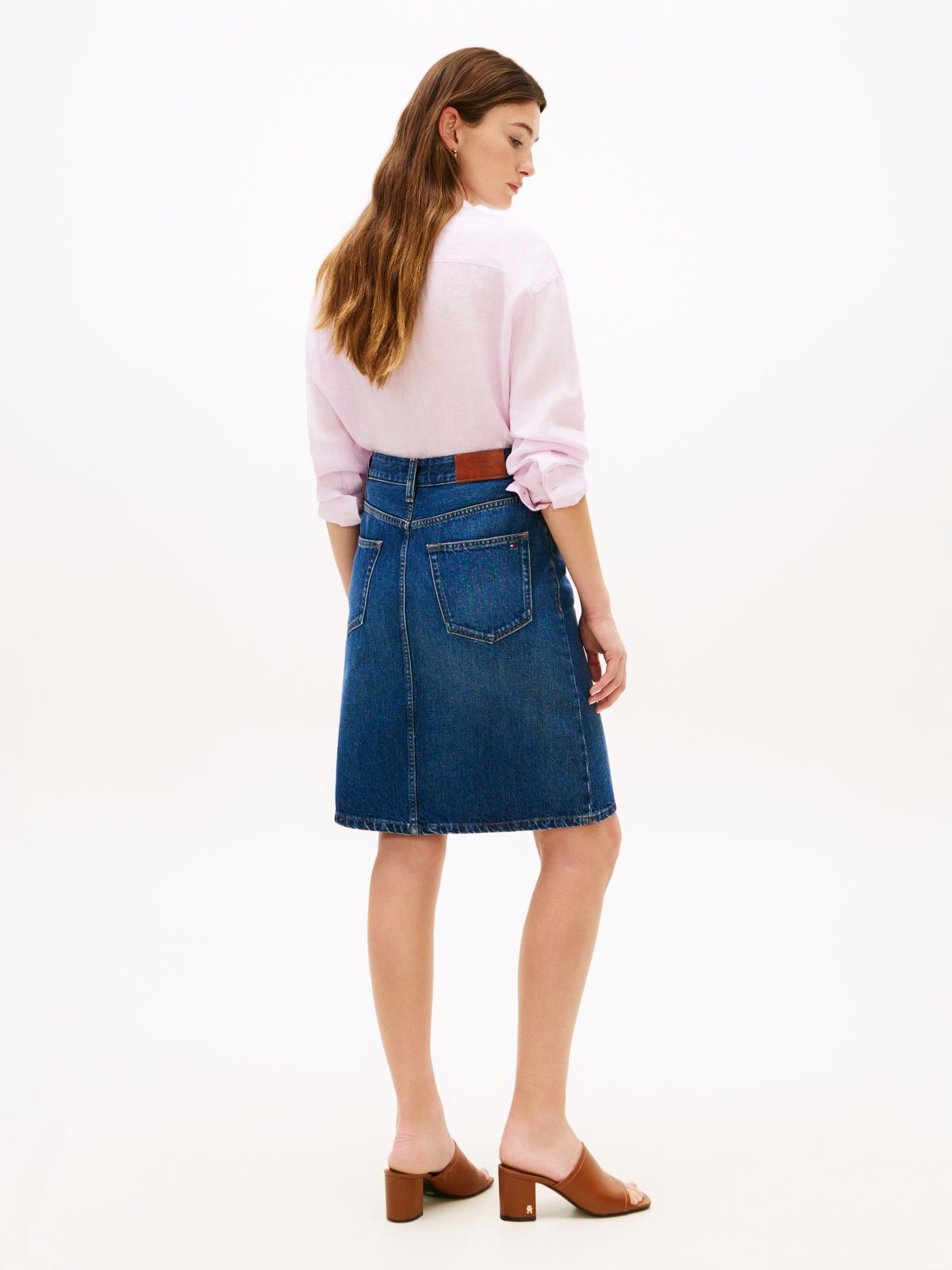 Mid Rise Straight Denim Pencil Skirt — Blue