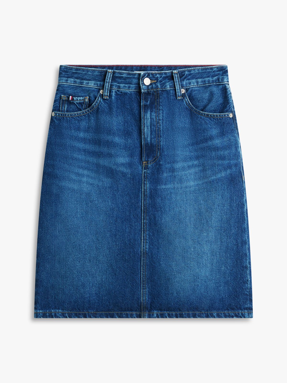 Mid Rise Straight Denim Pencil Skirt — Blue
