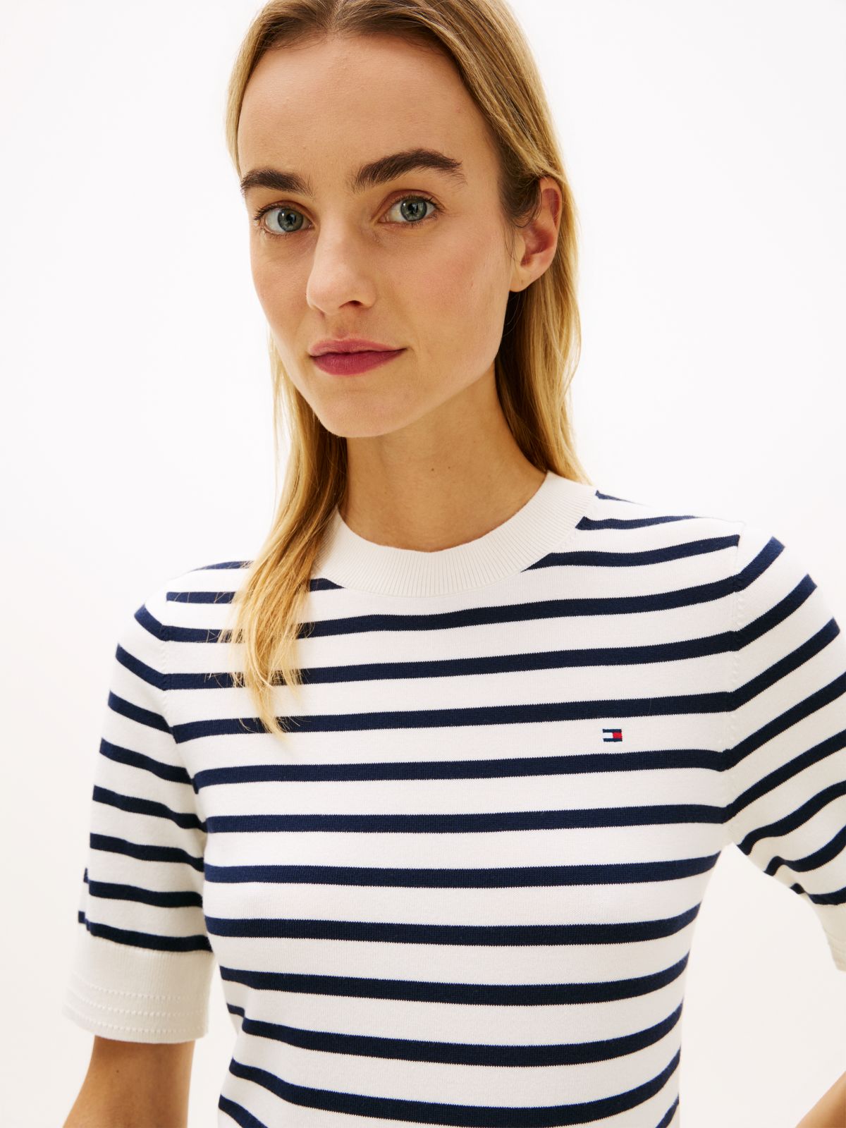 Fine Knit Jersey Short Sleeve Jumper — White