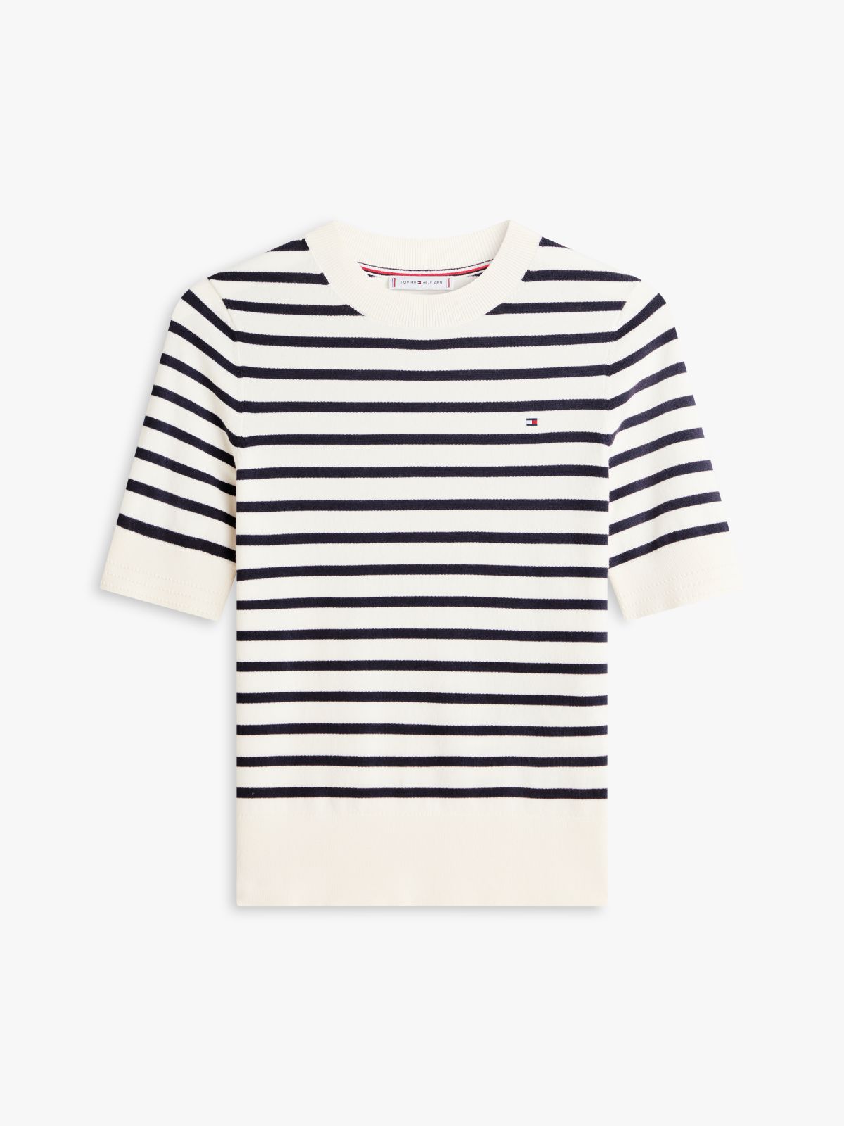 Fine Knit Jersey Short Sleeve Jumper — White