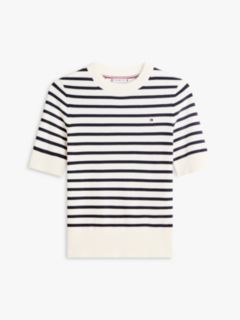 Fine Knit Jersey Short Sleeve Jumper — White 5