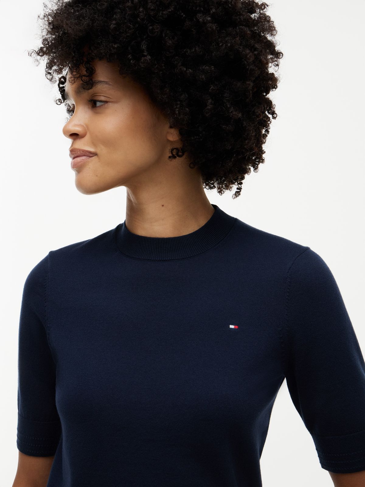 Fine Knit Jersey Short Sleeve Jumper — Blue