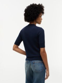 Fine Knit Jersey Short Sleeve Jumper — Blue 4
