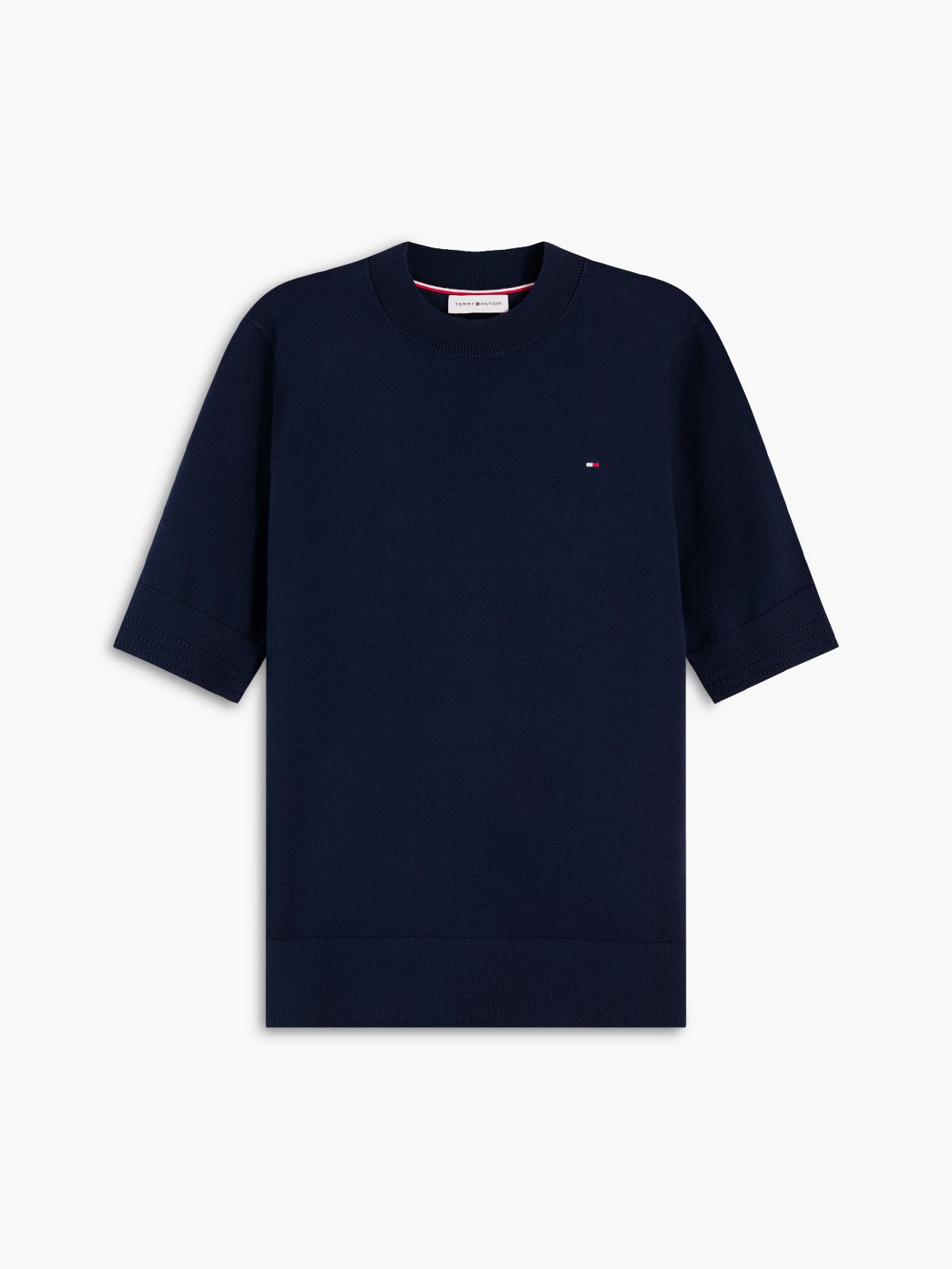 Fine Knit Jersey Short Sleeve Jumper — Blue