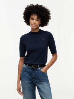 Fine Knit Jersey Short Sleeve Jumper — Blue 1