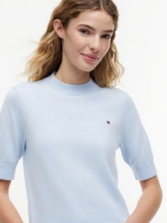 Fine Knit Jersey Short Sleeve Jumper — Blue 3