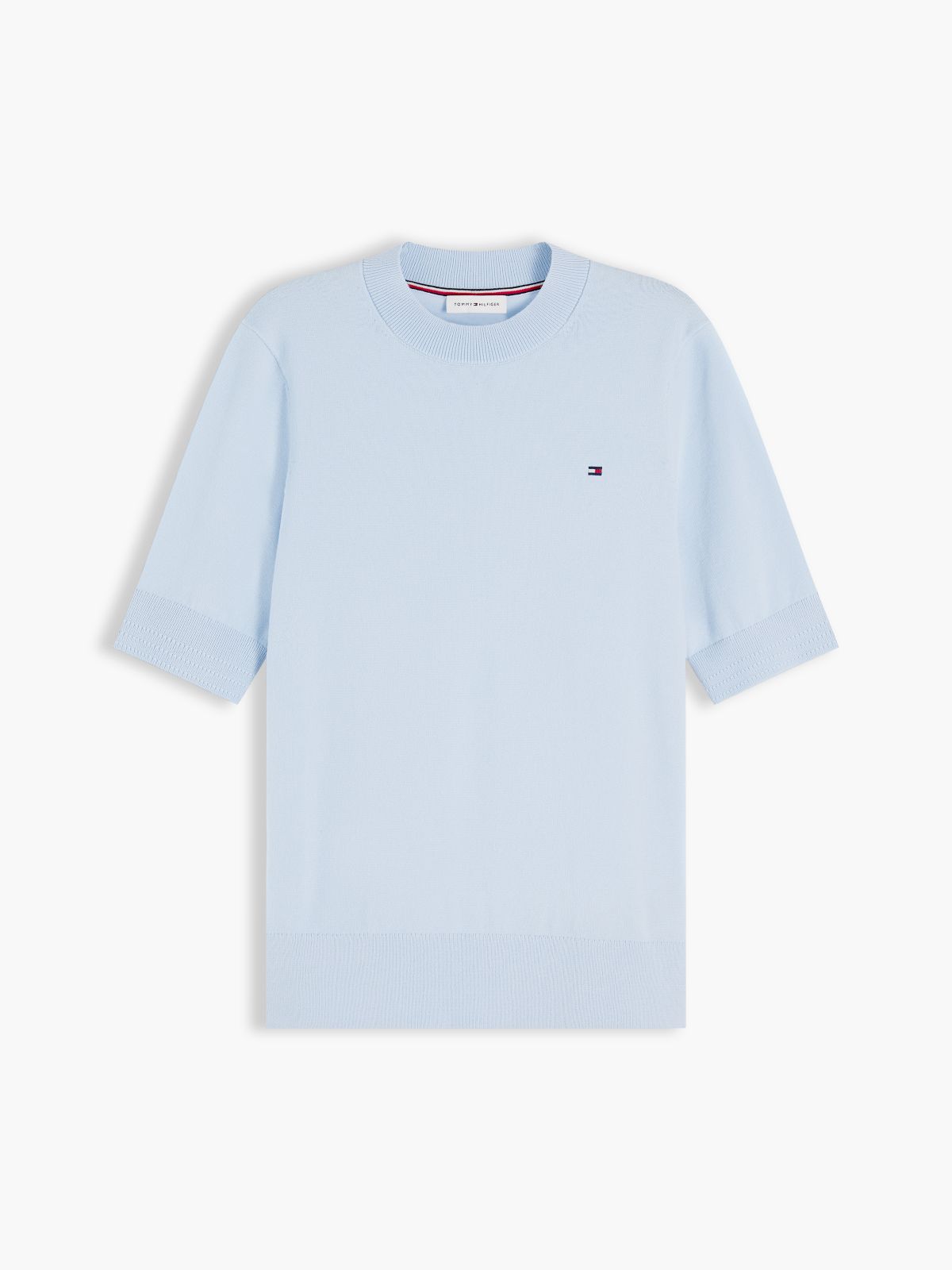 Fine Knit Jersey Short Sleeve Jumper — Blue