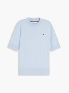 Fine Knit Jersey Short Sleeve Jumper — Blue 5