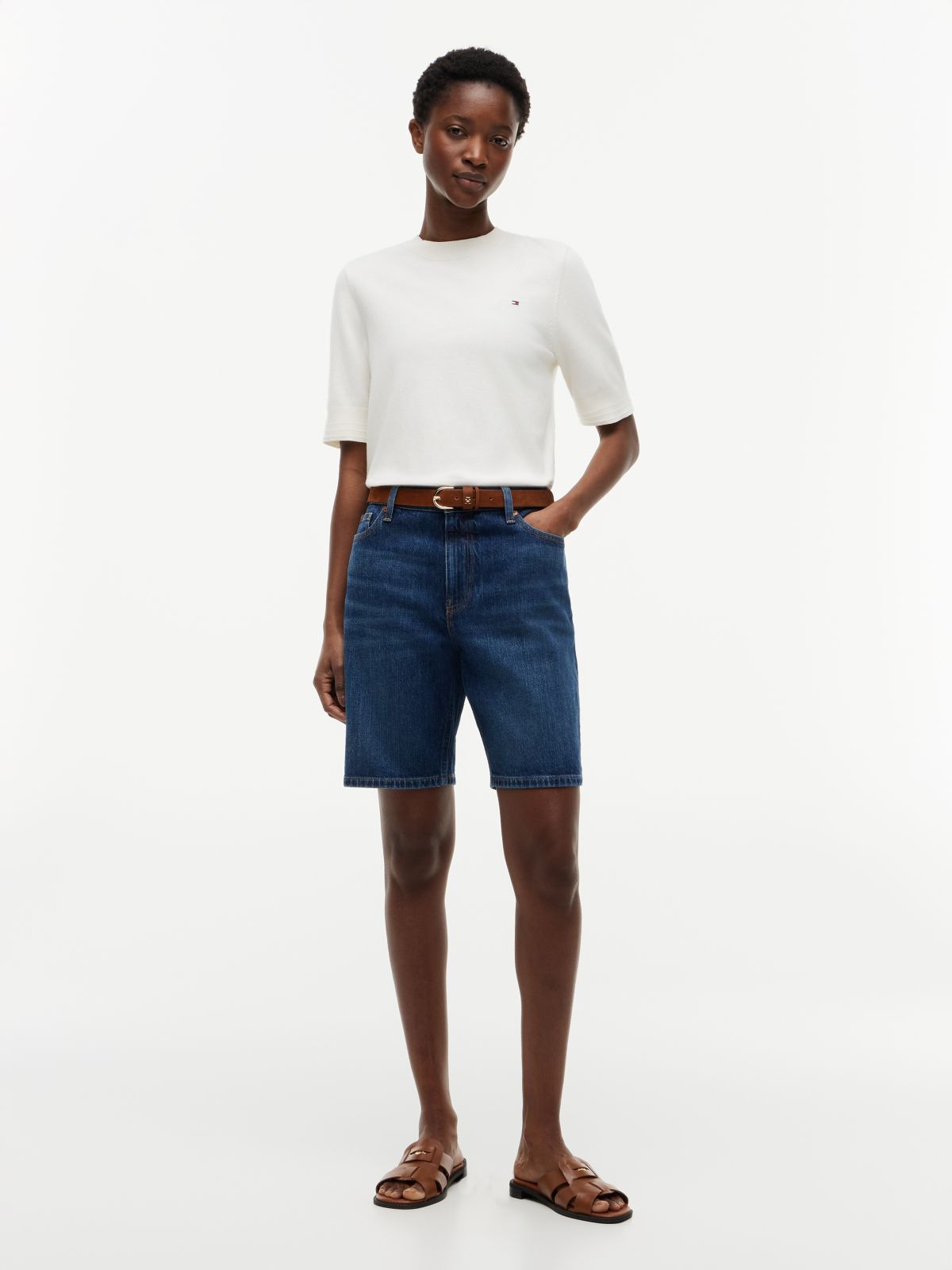 Fine Knit Jersey Short Sleeve Jumper — Yellow