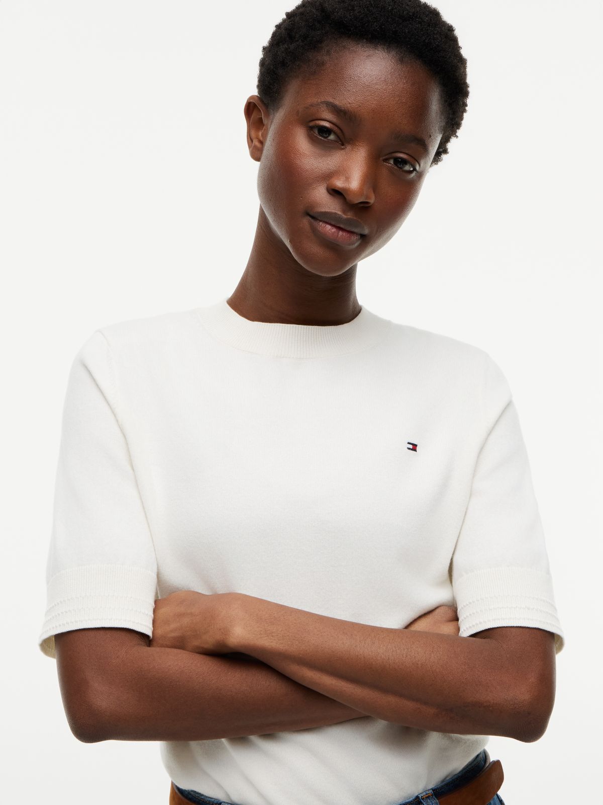 Fine Knit Jersey Short Sleeve Jumper — Yellow