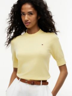 Fine Knit Jersey Short Sleeve Jumper — Yellow 3