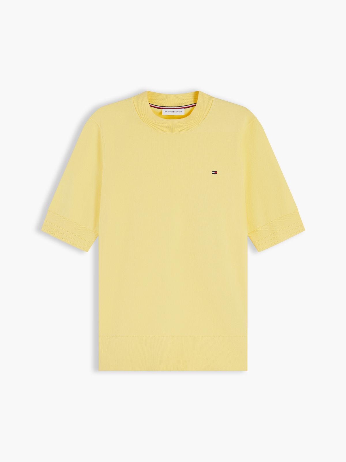 Fine Knit Jersey Short Sleeve Jumper — Yellow