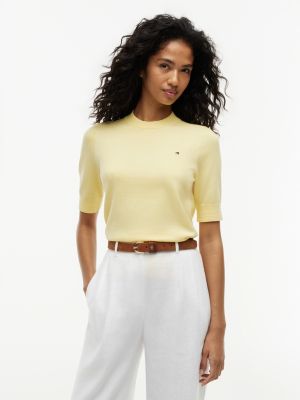 yellow fine knit jersey short sleeve jumper for women tommy hilfiger