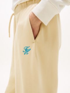 Logo Embroidery Cuffed Leg Joggers — Beige 3