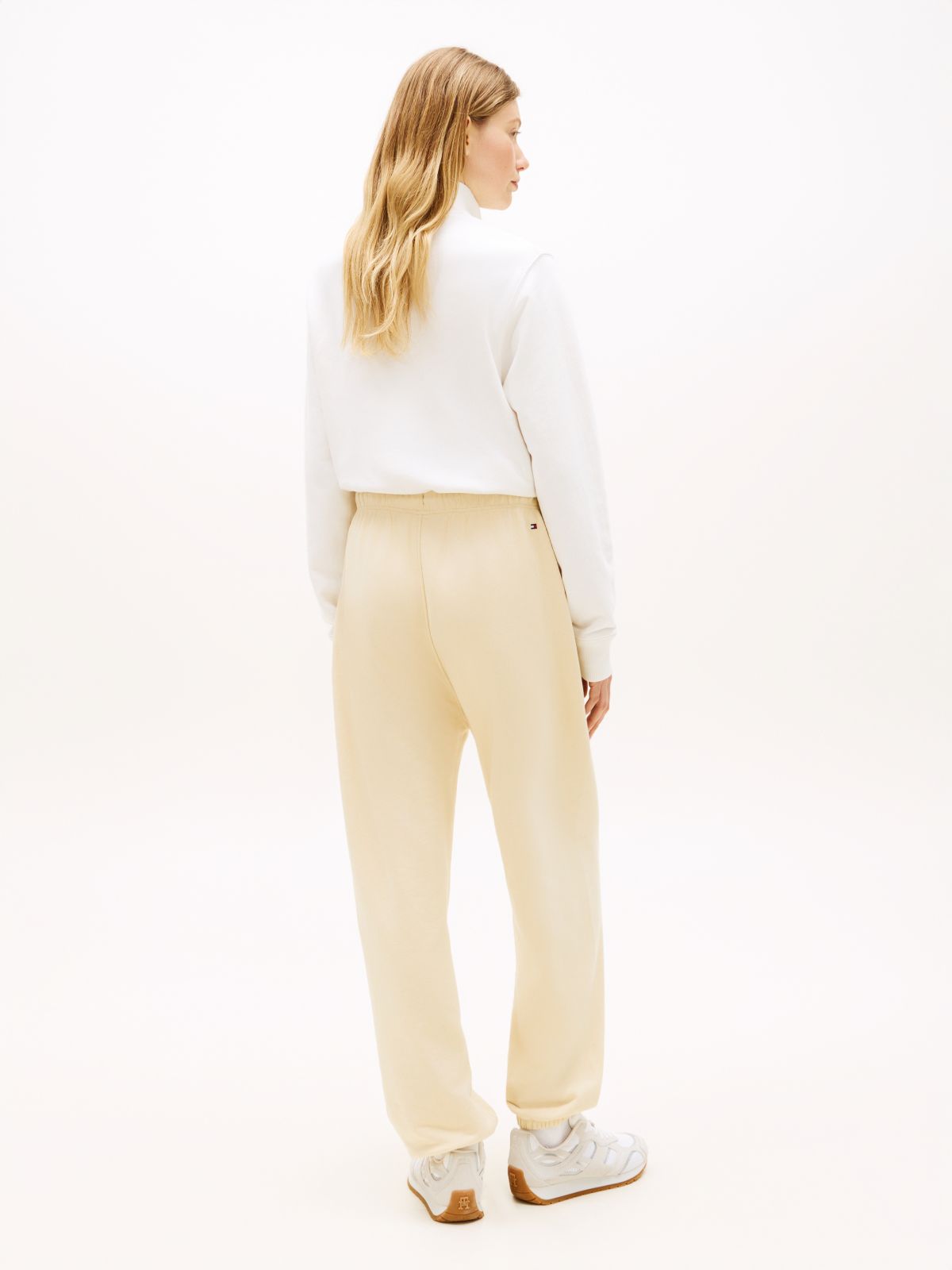 Logo Embroidery Cuffed Leg Joggers — Beige