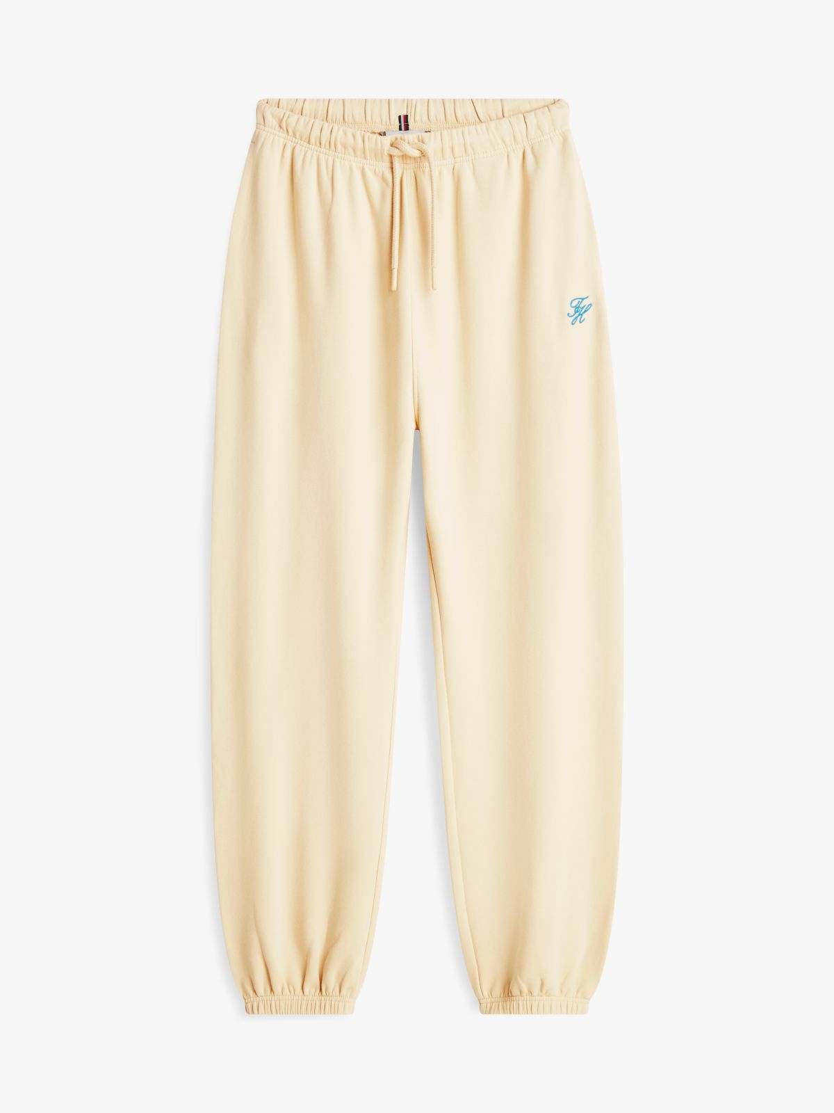 Logo Embroidery Cuffed Leg Joggers — Beige