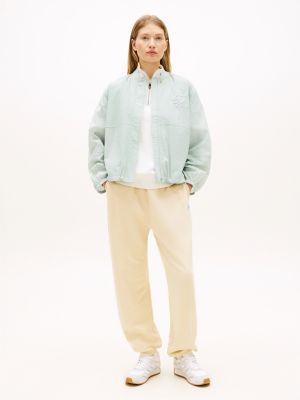 beige logo embroidery cuffed leg joggers for women tommy hilfiger