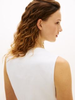 Gold-Tone Button Linen Blend Slim Waistcoat — White 2