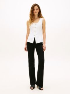 Gold-Tone Button Linen Blend Slim Waistcoat — White 3