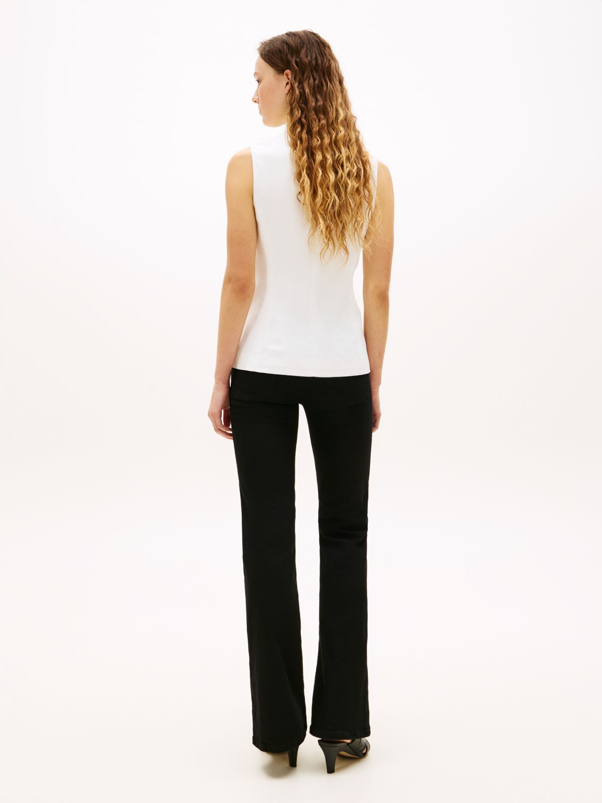 Gold-Tone Button Linen Blend Slim Waistcoat — White