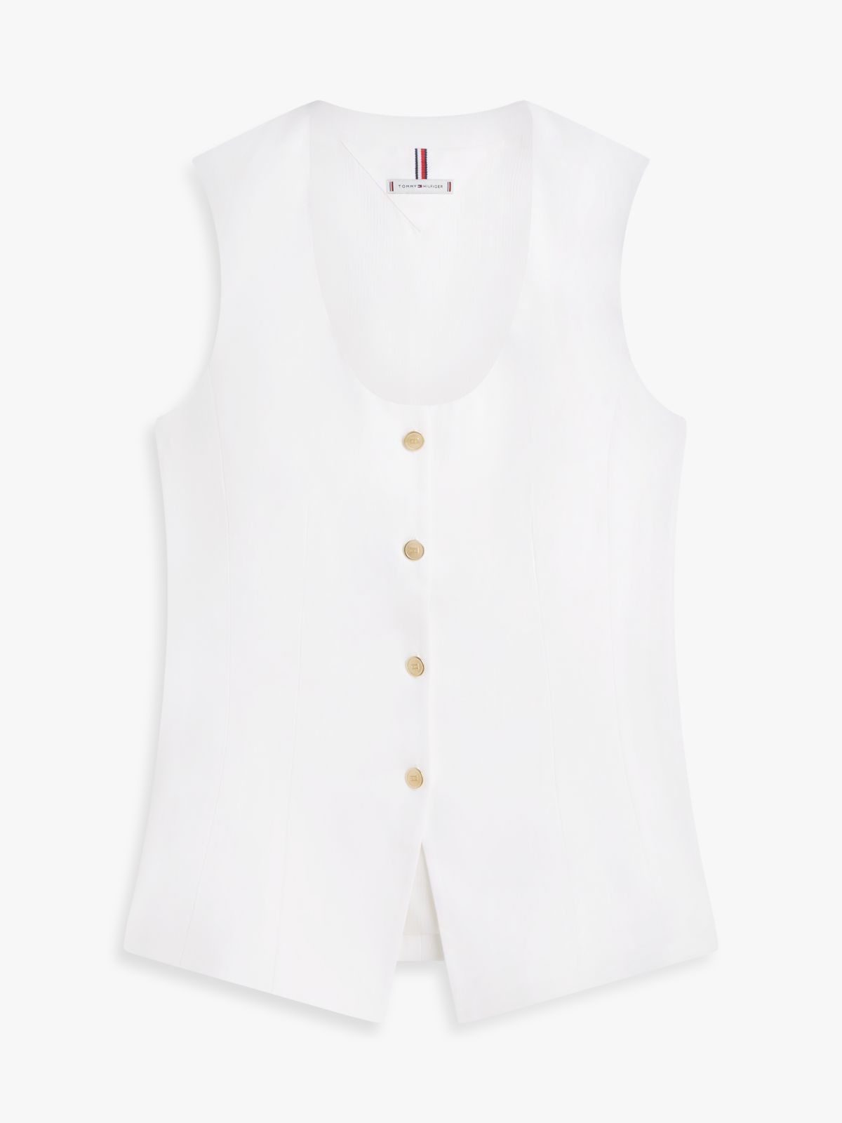 Gold-Tone Button Linen Blend Slim Waistcoat — White