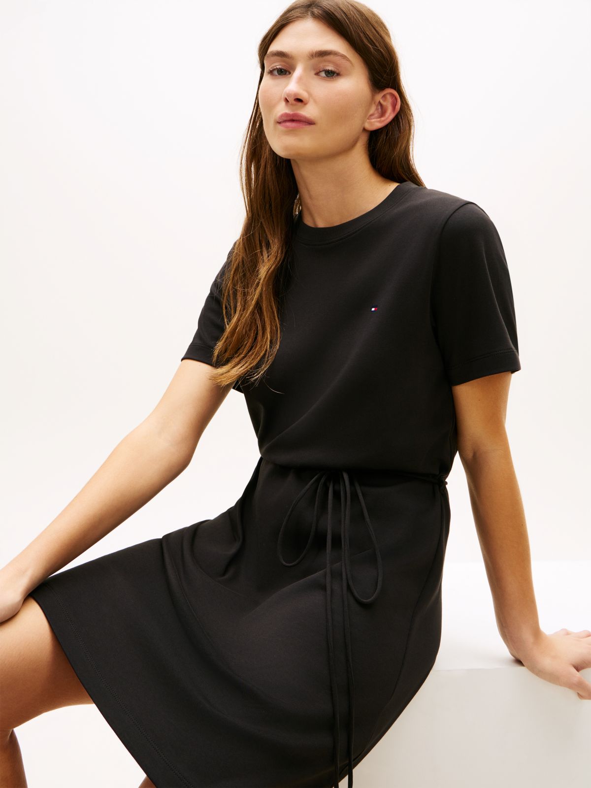 Interlock Knit Mini T-Shirt Dress — Black