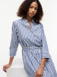 Belted Relaxed Midi Shirt Dress — White 2