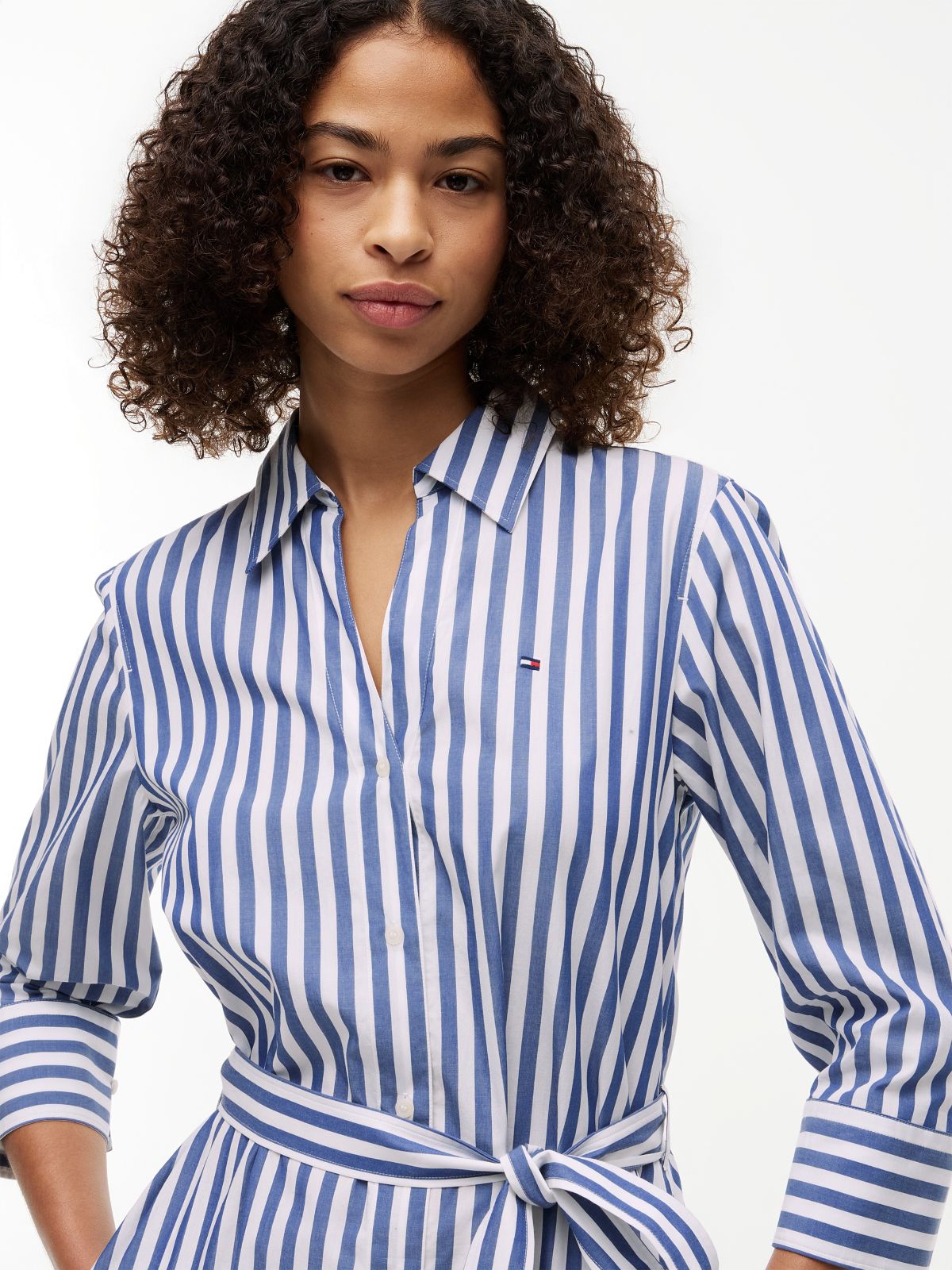 Belted Relaxed Midi Shirt Dress — White