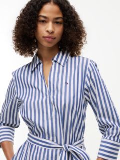 Belted Relaxed Midi Shirt Dress — White 3