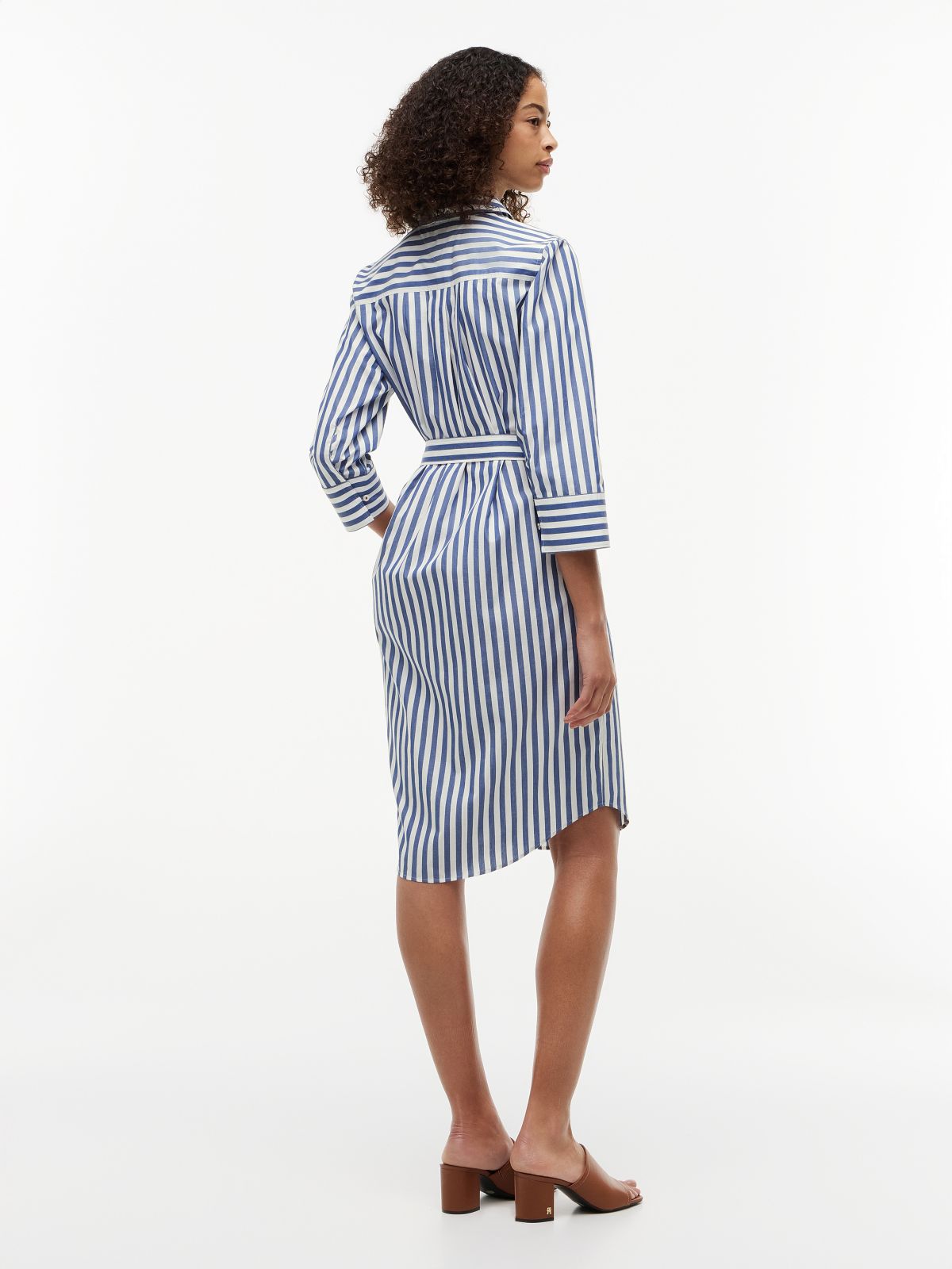Belted Relaxed Midi Shirt Dress — White
