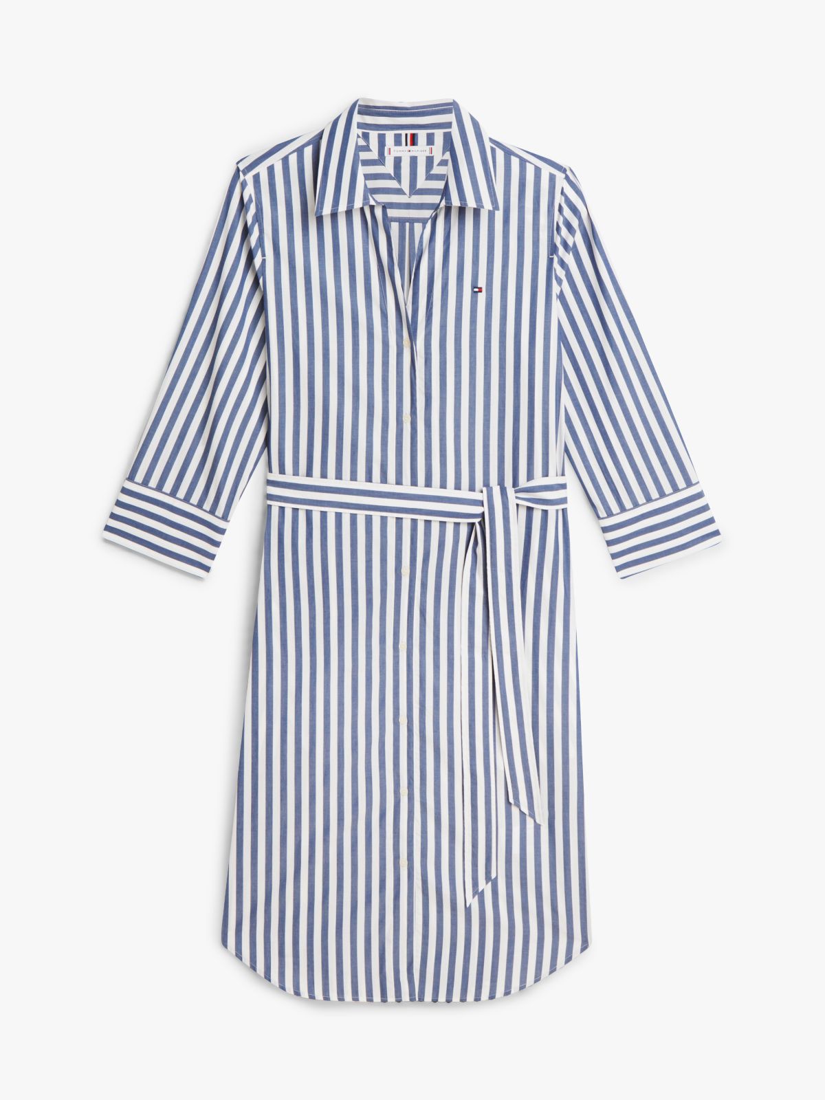 Belted Relaxed Midi Shirt Dress — White